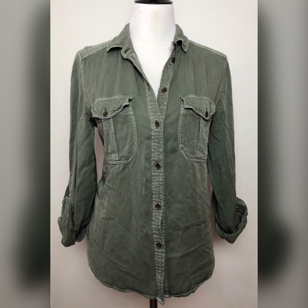 Olive green button down shirt